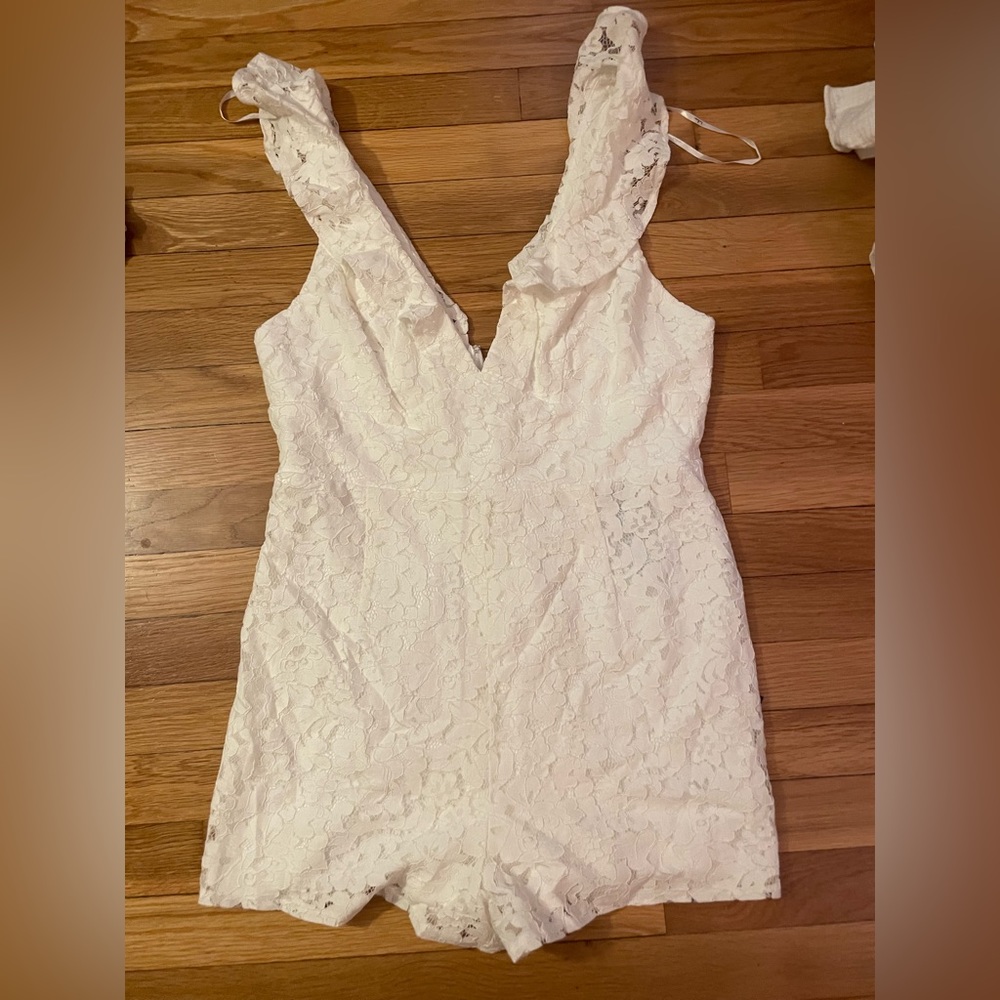 Crochet Romper with Ruffle Sleeve